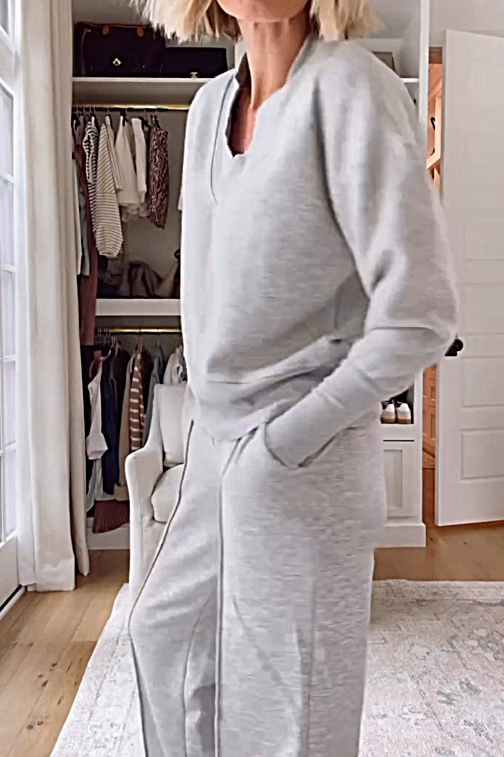 Women's Solid Color V-neck Top & Pants Two-piece Set-Comfort & Reliable