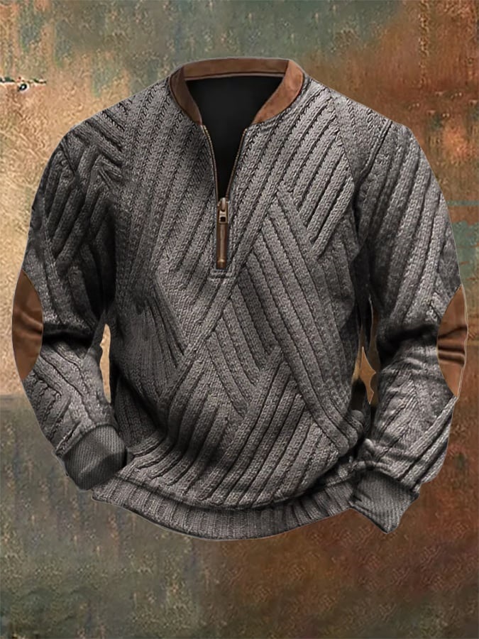 Men's Vintage Western Knitted Print Zipper Stand Collar Casual Sweatshirt-Comfort & Reliable