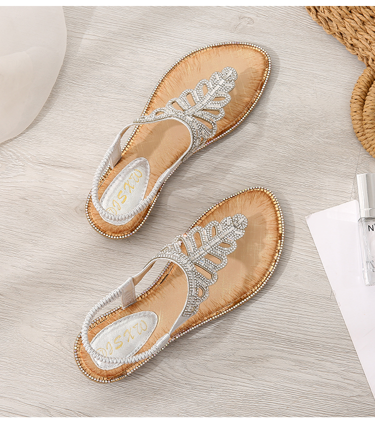 T-strap Leaf Rhinestone Flats Sandals-Comfort & Reliable