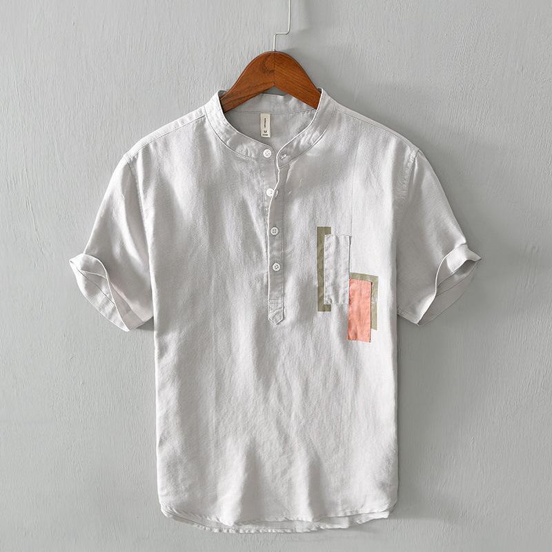 Men's stand-collar cotton and linen thin shirt-Comfort & Reliable