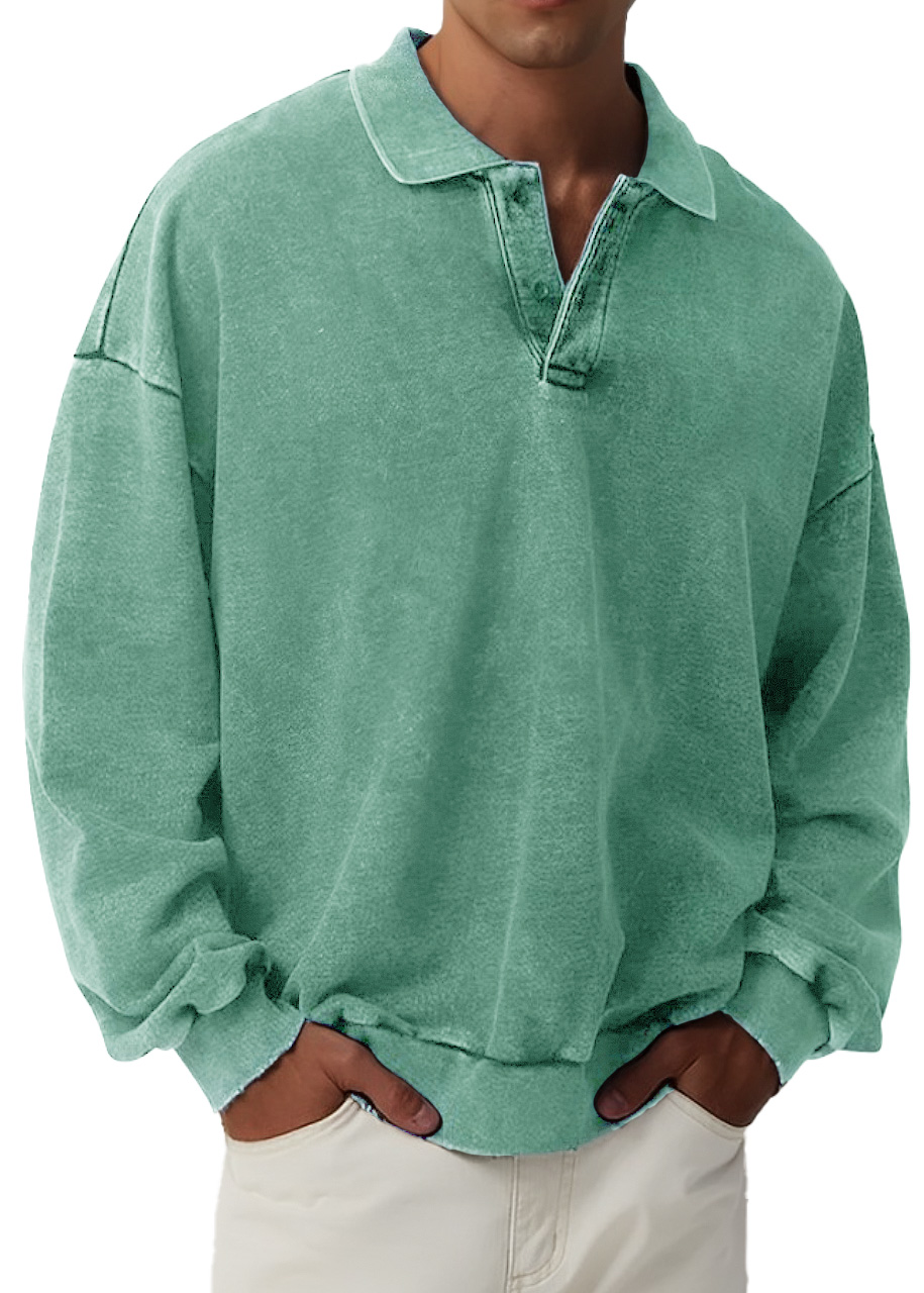 Men's Retro Fashion Distressed Lapel Long Sleeve Polo Sweatshirt-Comfort & Reliable