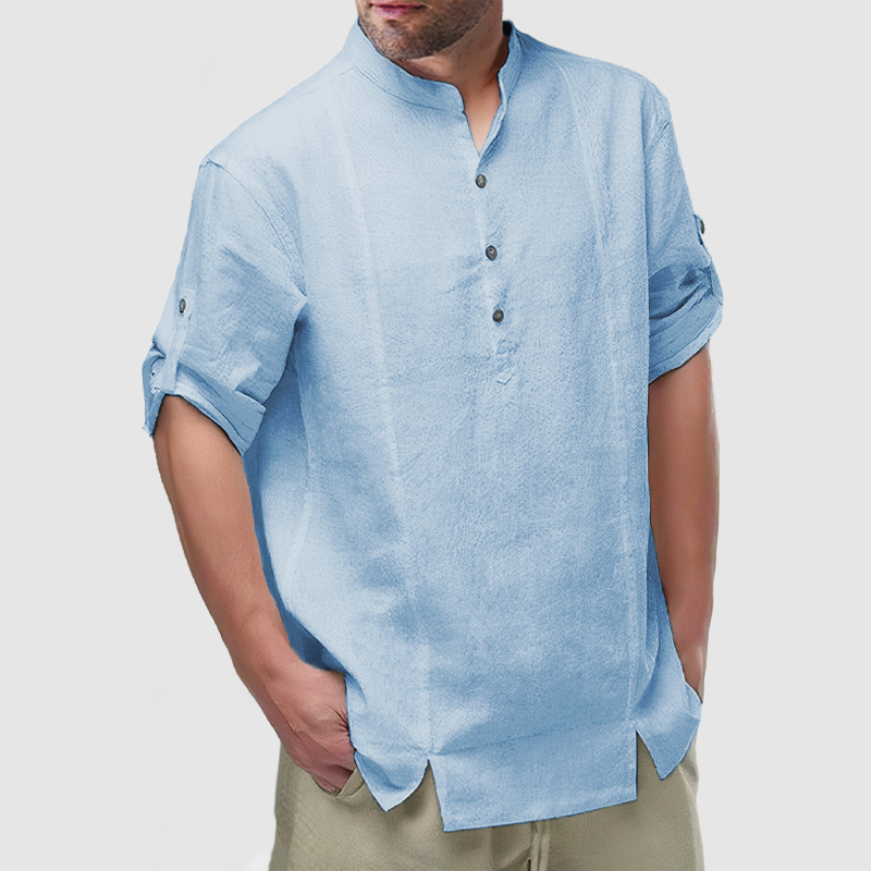 Men's Daily Cotton Linen Long Sleeve Henley Shirt-Comfort & Reliable