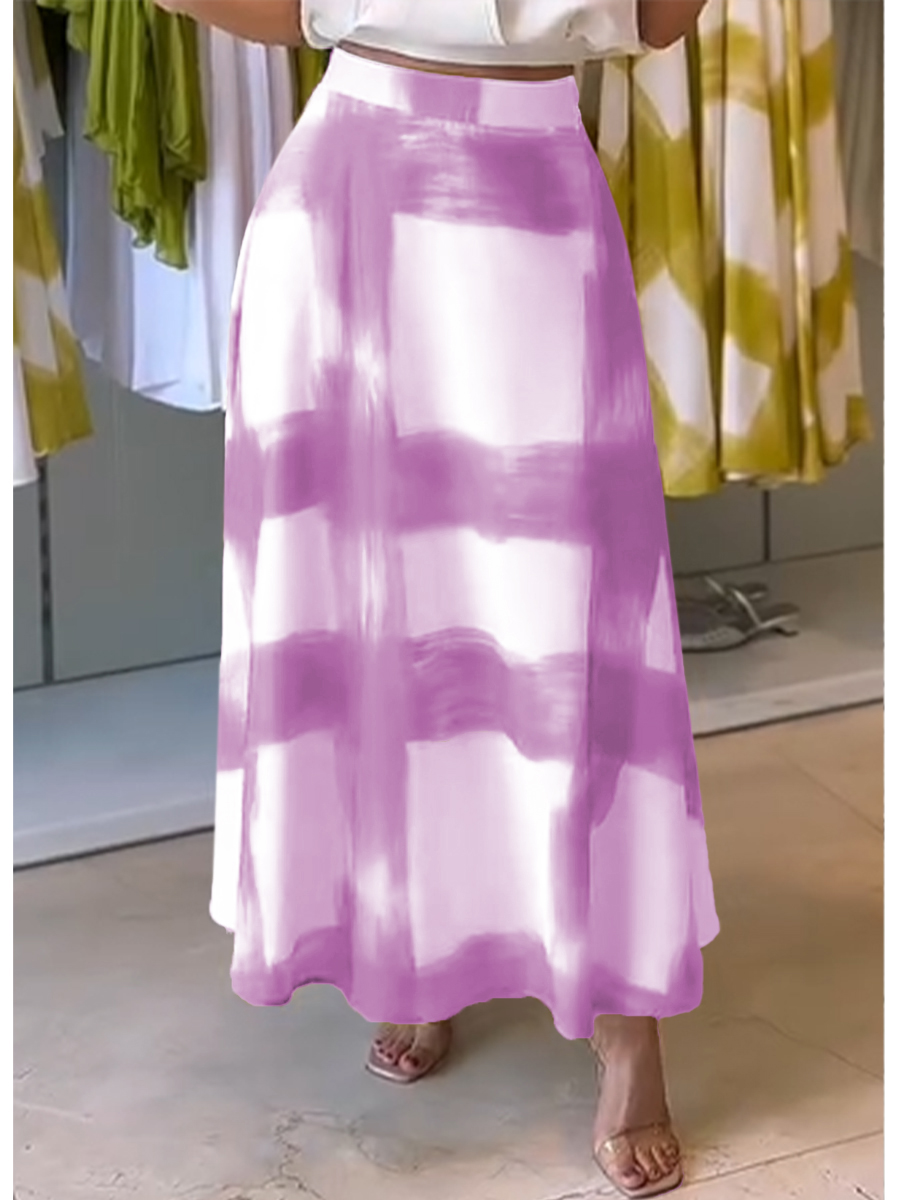 Women's Brushstroke Print Cotton and Linen Skirt
