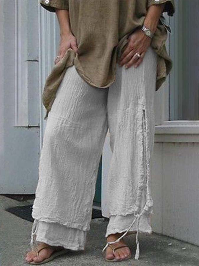Women's Cotton and Linen Double Drawstring Wide Leg Pants-Comfort & Reliable