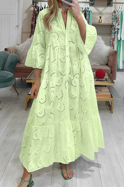 V-Neck-Flares-Sleeve-Embroidery-Cotton-Dress-7
