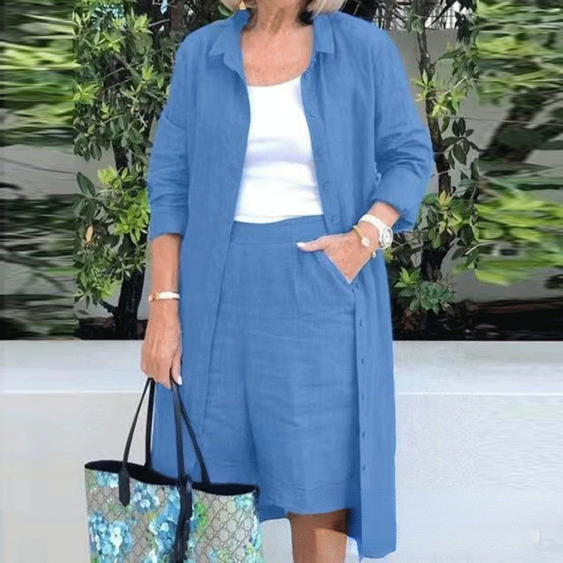 Long Cotton Linen Shirt Fashionable Fifth Pants Suit-Comfort & Reliable