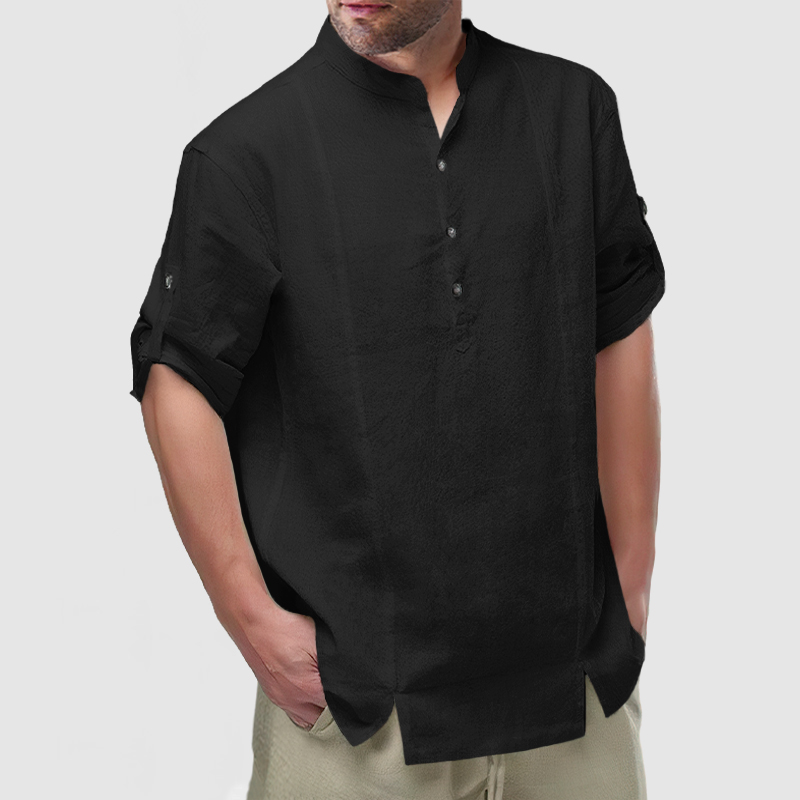 Men's Daily Cotton Linen Long Sleeve Henley Shirt-Comfort & Reliable