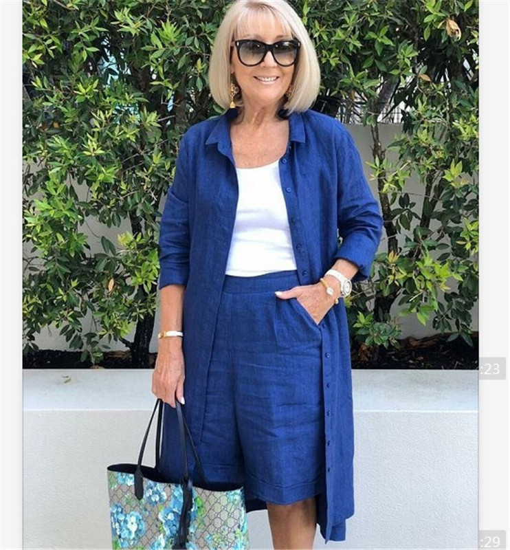 Long Cotton Linen Shirt Fashionable Fifth Pants Suit-Comfort & Reliable