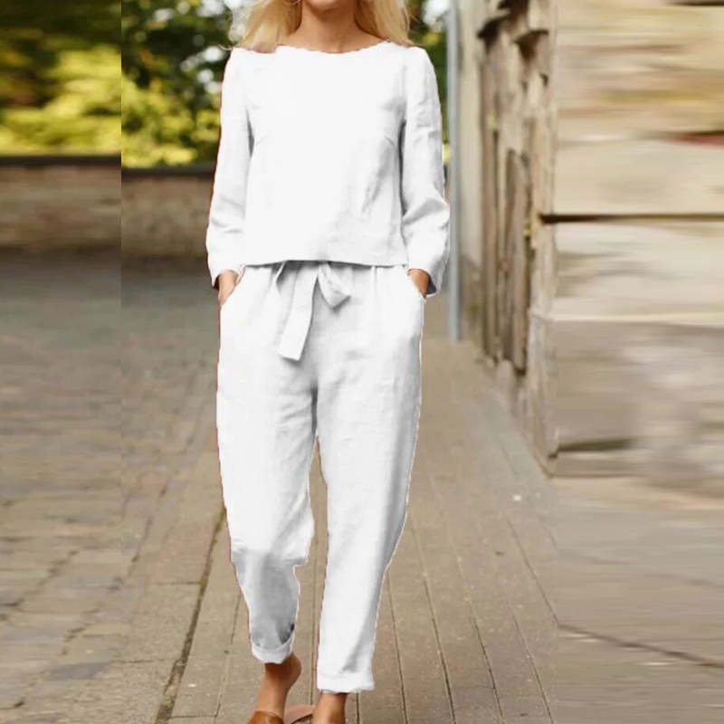 Round Neck Top and Drawstring Pants Two-piece Set-Comfort & Reliable