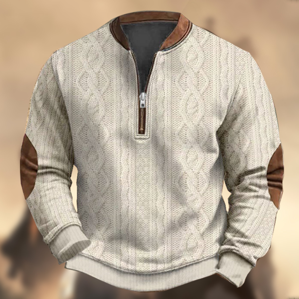 Men's Vintage Western Knitted Print Zipper Stand Collar Casual Sweatshirt-Comfort & Reliable