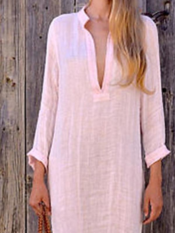 Women‘s Cotton Linen Dress Shirt Dress Casual Dress Shift Dress Maxi long Dress-Comfort & Reliable