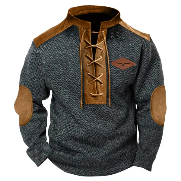 Yellowstone Men's Henley Elbow Patch Color Block Western Sweatshirt-Comfort & Reliable