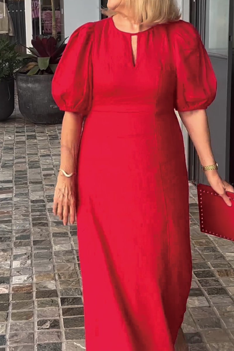 Solid color cotton and linen dress-Comfort & Reliable