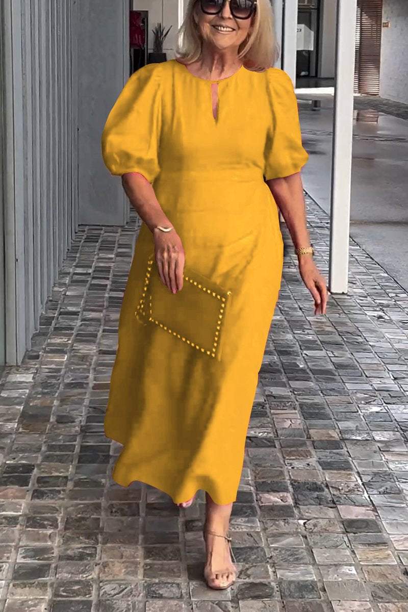 Solid color cotton and linen dress-Comfort & Reliable