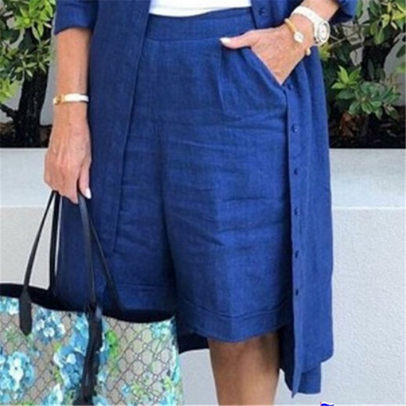 Long Cotton Linen Shirt Fashionable Fifth Pants Suit-Comfort & Reliable