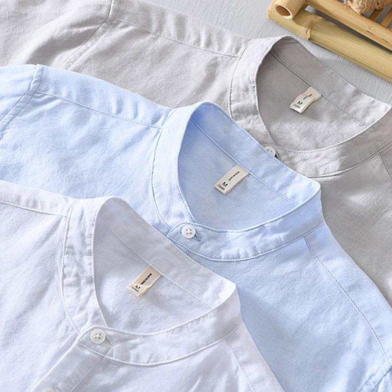 Men's stand-collar cotton and linen thin shirt-Comfort & Reliable