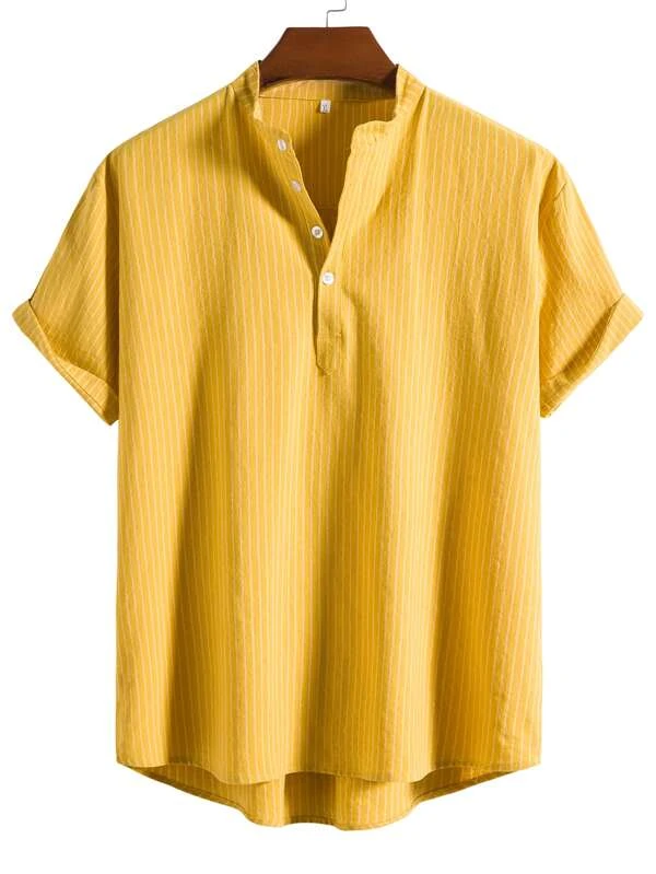 Men Linen Striped Half Button Shirt-Comfort & Reliable