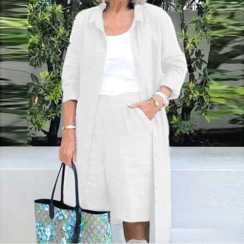 Long Cotton Linen Shirt Fashionable Fifth Pants Suit-Comfort & Reliable