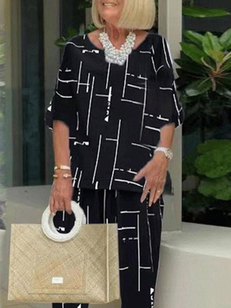 Round Neck Half Sleeve T-Shirt Casual Pants Women's Suits-Comfort & Reliable