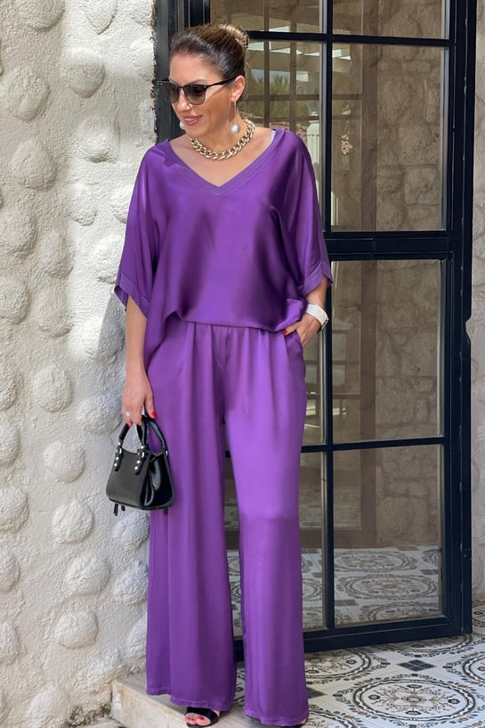 V-neck Satin Two-piece Suit(UK SIZE)-Comfort & Reliable