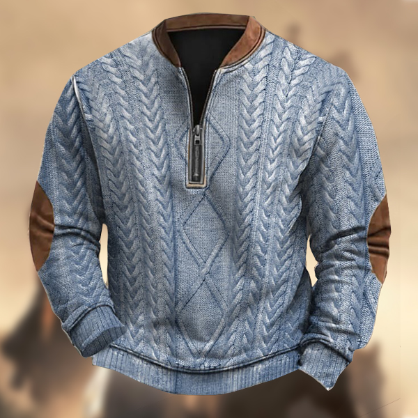 Men's Vintage Country Western Cashmere Wool Zipper Stand Collar Casual Sweatshirt-Comfort & Reliable