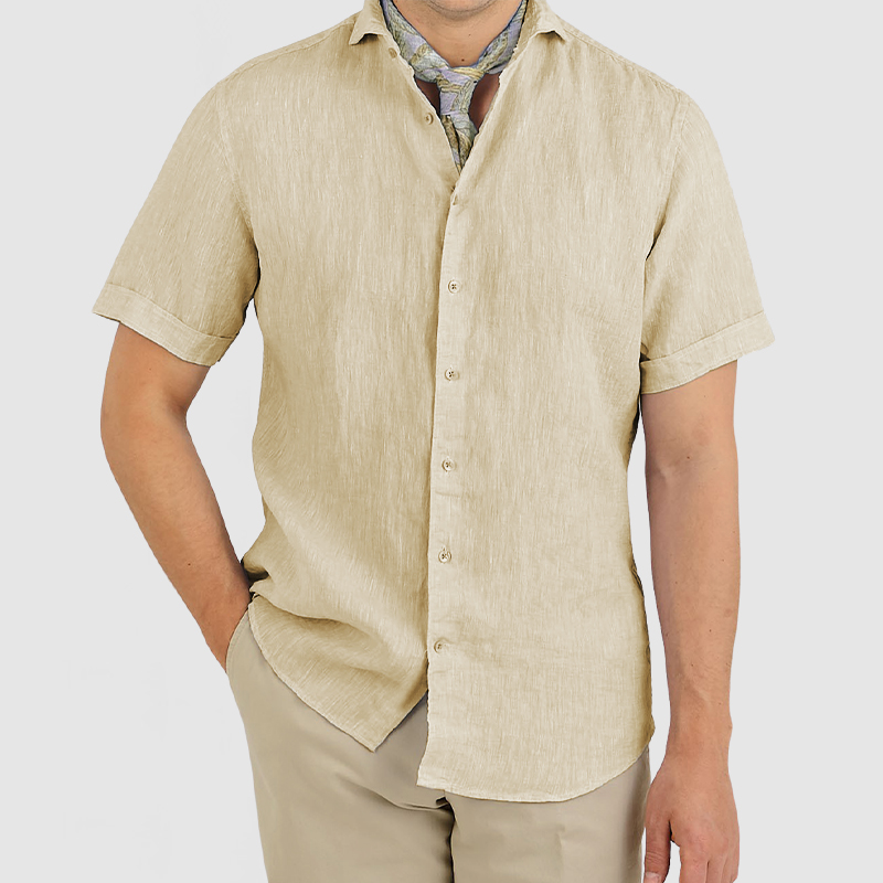 Gentleman's Daily Cotton Linen Short Sleeve Shirt-Comfort & Reliable