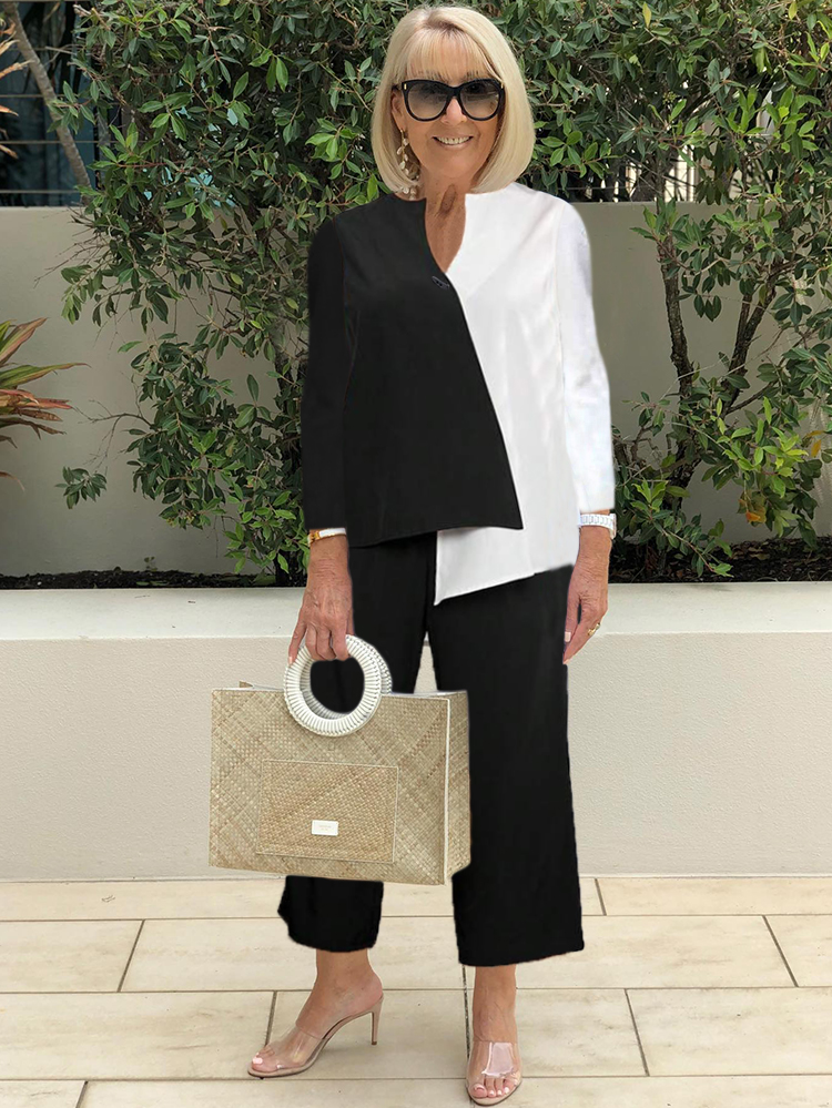 Two Tone Asymmetrical Hem Top &  Pants-Comfort & Reliable
