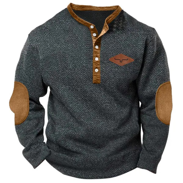 Yellowstone Men's Henley Elbow Patch Color Block Western Sweatshirt-Comfort & Reliable