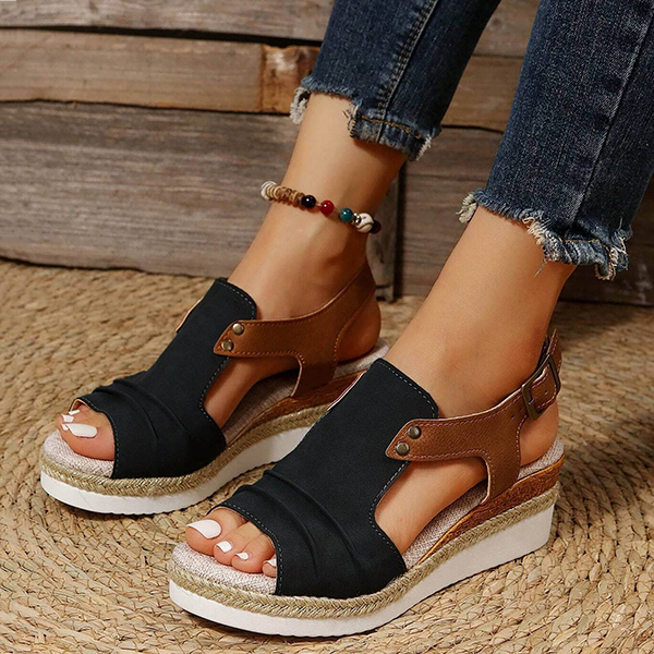 LAST DAY 50% OFF-2025 Womens Open Toe Ankle Strap Platform Orthopedic Wedge Sandals-Comfort & Reliable