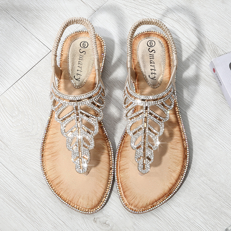 T-strap Leaf Rhinestone Flats Sandals-Comfort & Reliable