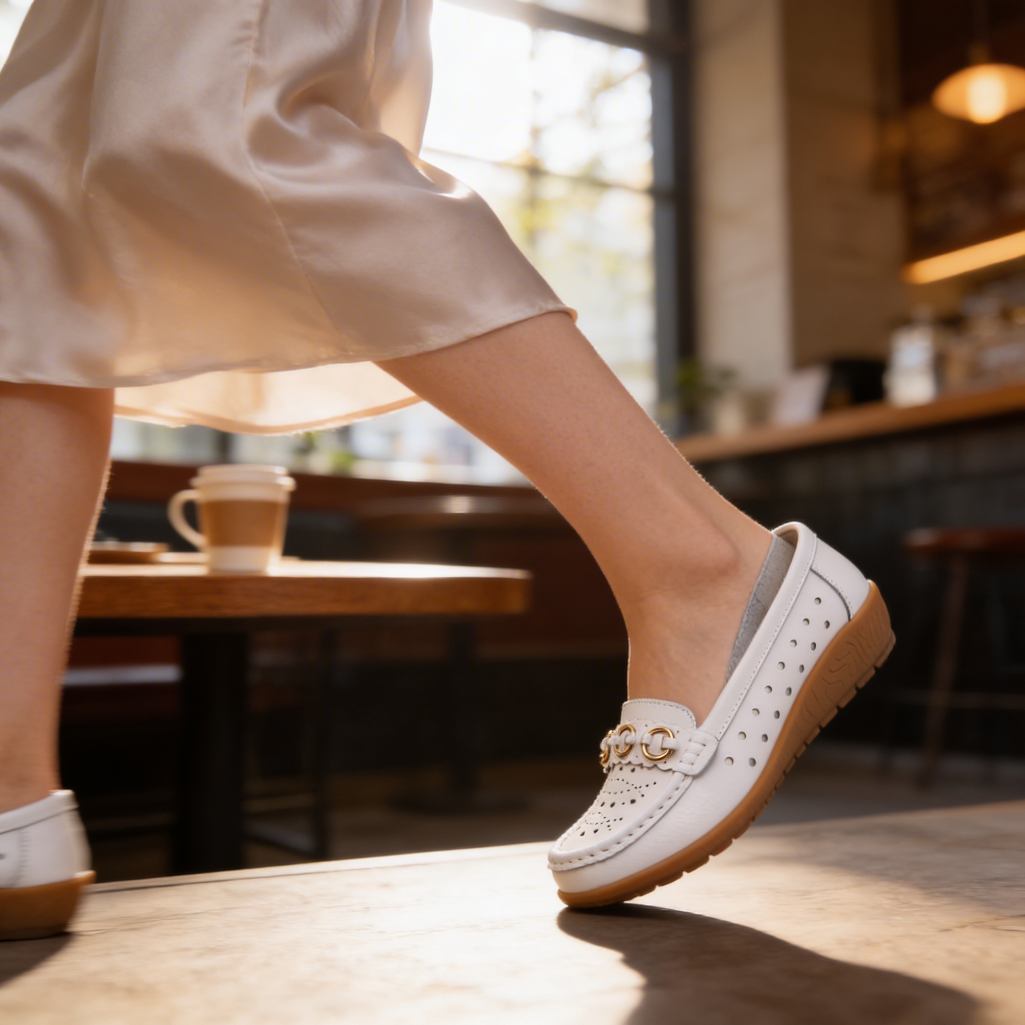 Shoes held up to show their lightweight nature