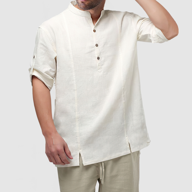 Men's Daily Cotton Linen Long Sleeve Henley Shirt-Comfort & Reliable