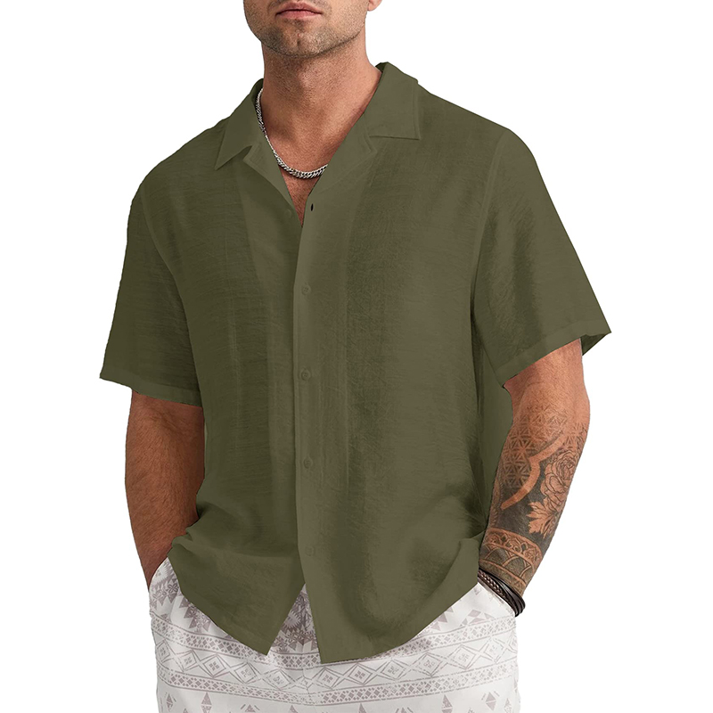 Men's Short Sleeve T-shirt Loose Sweatshirt Solid Button Cardigan Cotton Linen Shirt-Comfort & Reliable