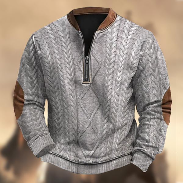 Men's Vintage Country Western Cashmere Wool Zipper Stand Collar Casual Sweatshirt-Comfort & Reliable