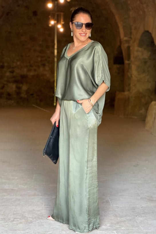 V-neck Satin Two-piece Suit(UK SIZE)-Comfort & Reliable