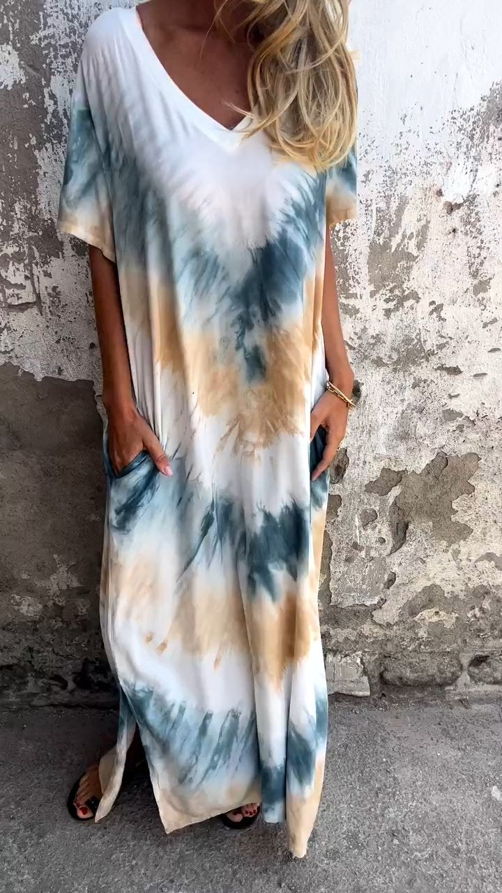 Tie-dye V-neck Long Comfortable Dress-Comfort & Reliable