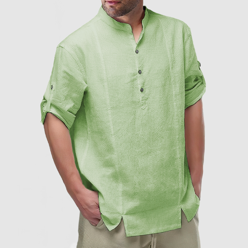 Men's Daily Cotton Linen Long Sleeve Henley Shirt-Comfort & Reliable