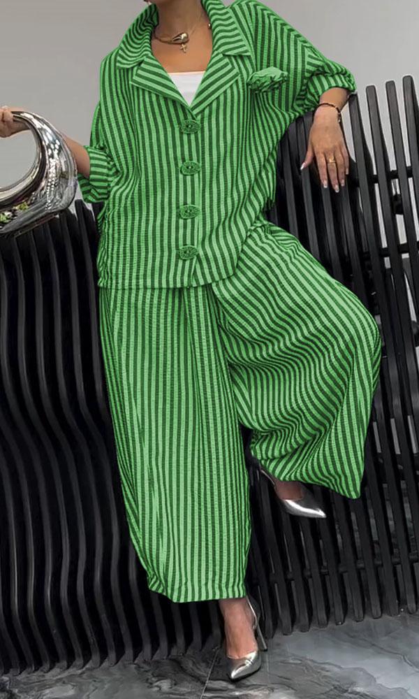 Women's Comfortable Striped Top And Pants Two-Piece Set-Comfort & Reliable