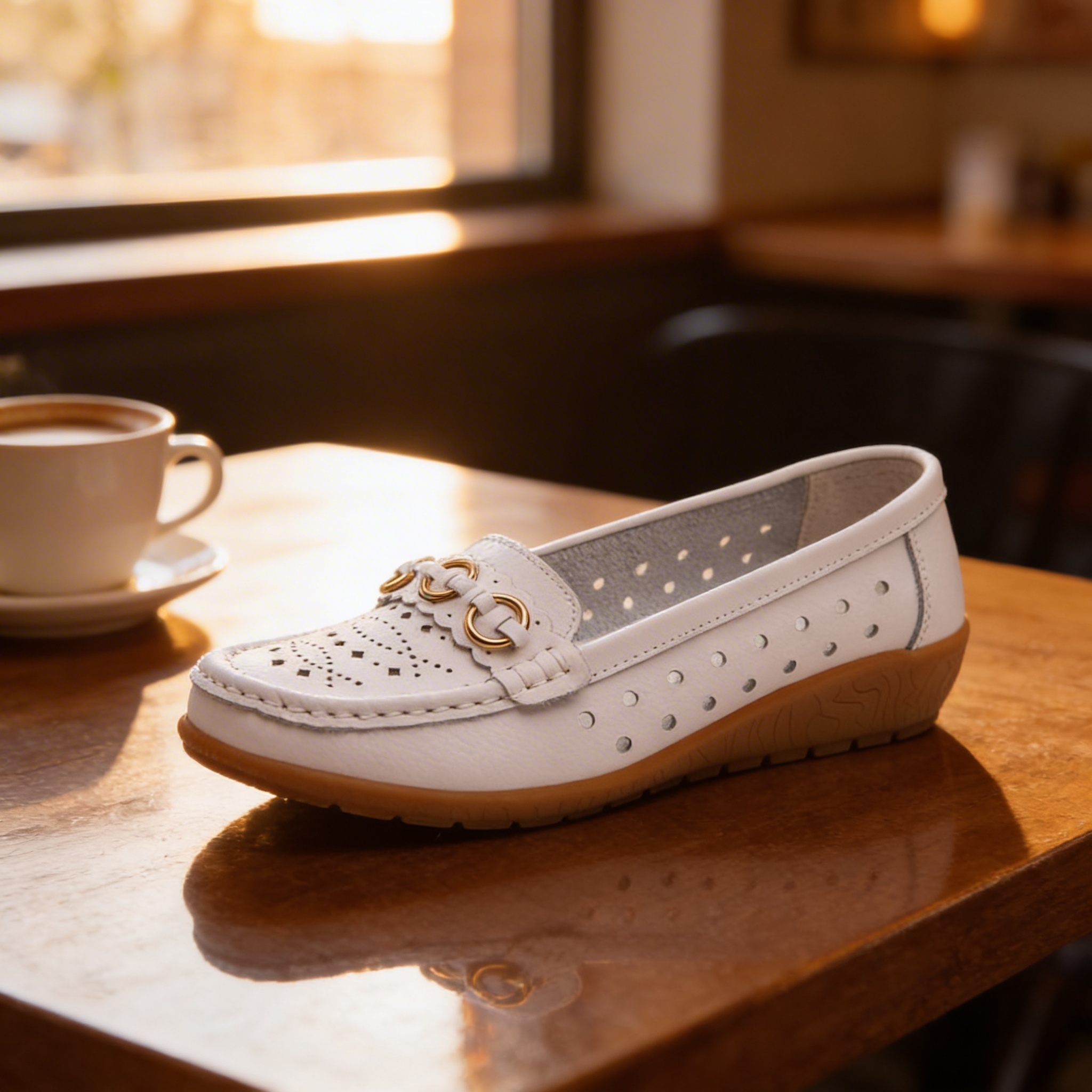 Close-up of the shoe's ergonomic comfort sole