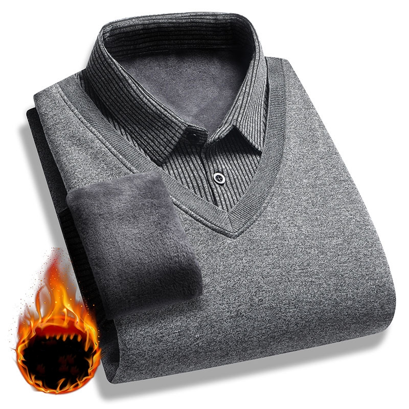 Men's Retro Thermal Fleece Lined Double Layer Sweater-Comfort & Reliable