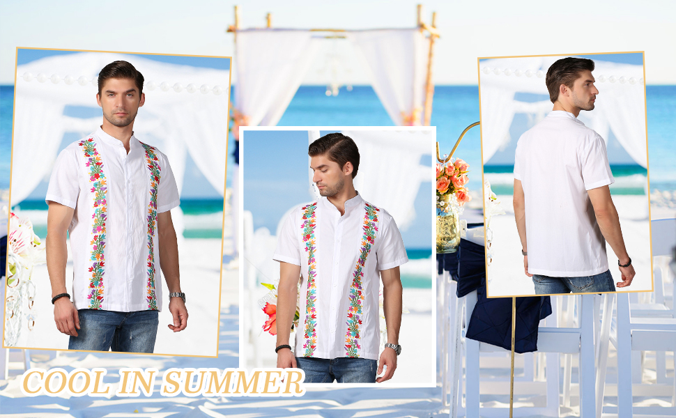 Mexican Shirts for Men Traditional Men&amp;#39;s Guayabera Dress Shirts Cinco De Mayo Fiesta