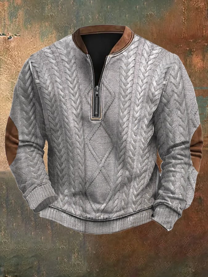 Men's Vintage Country Western Cashmere Wool Zipper Stand Collar Casual Sweatshirt-Comfort & Reliable
