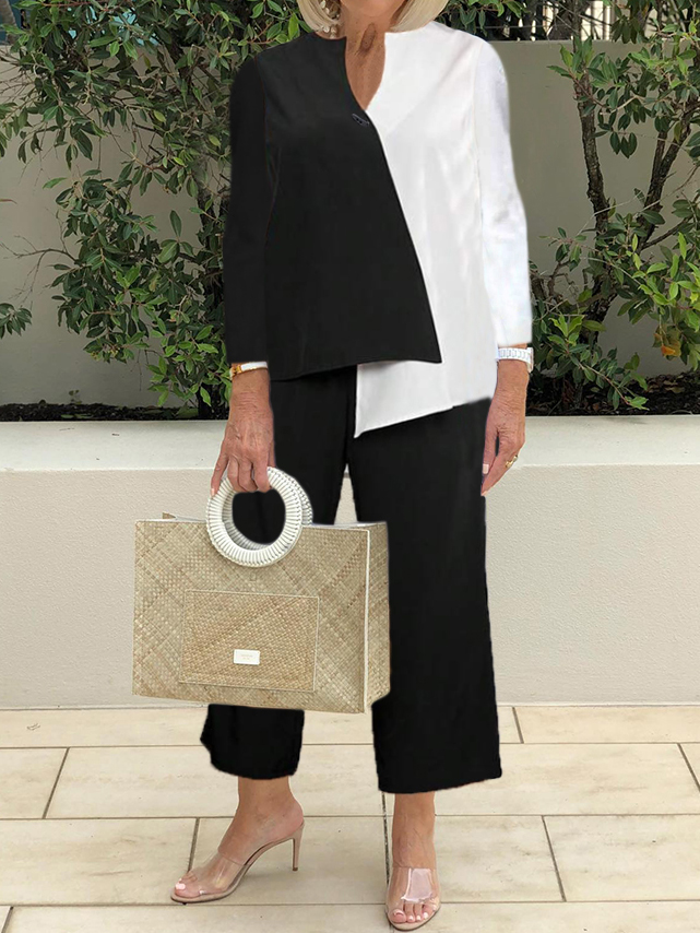 Two Tone Asymmetrical Hem Top &  Pants-Comfort & Reliable