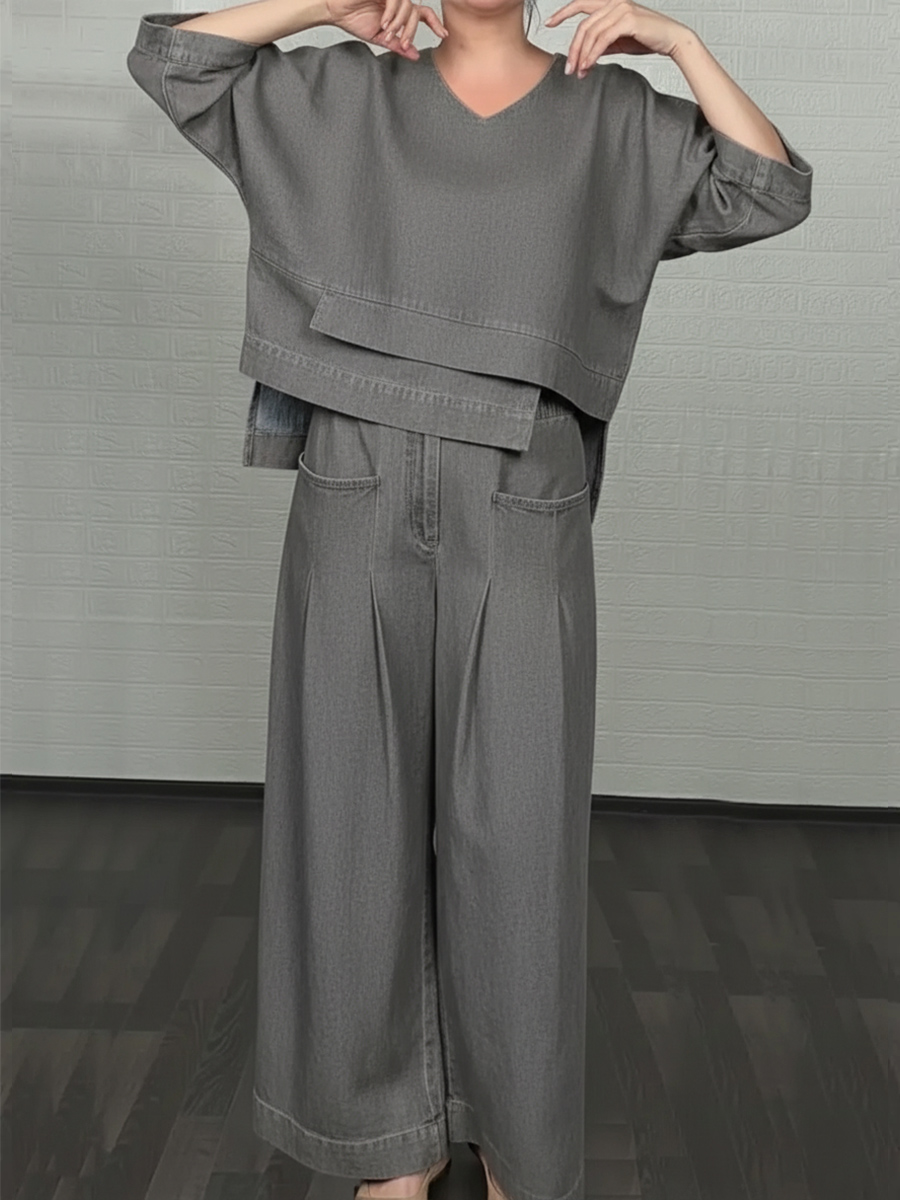 New Arrivals🔥 Women's Casual Denim Cotton Top and Pants Two-piece Set
