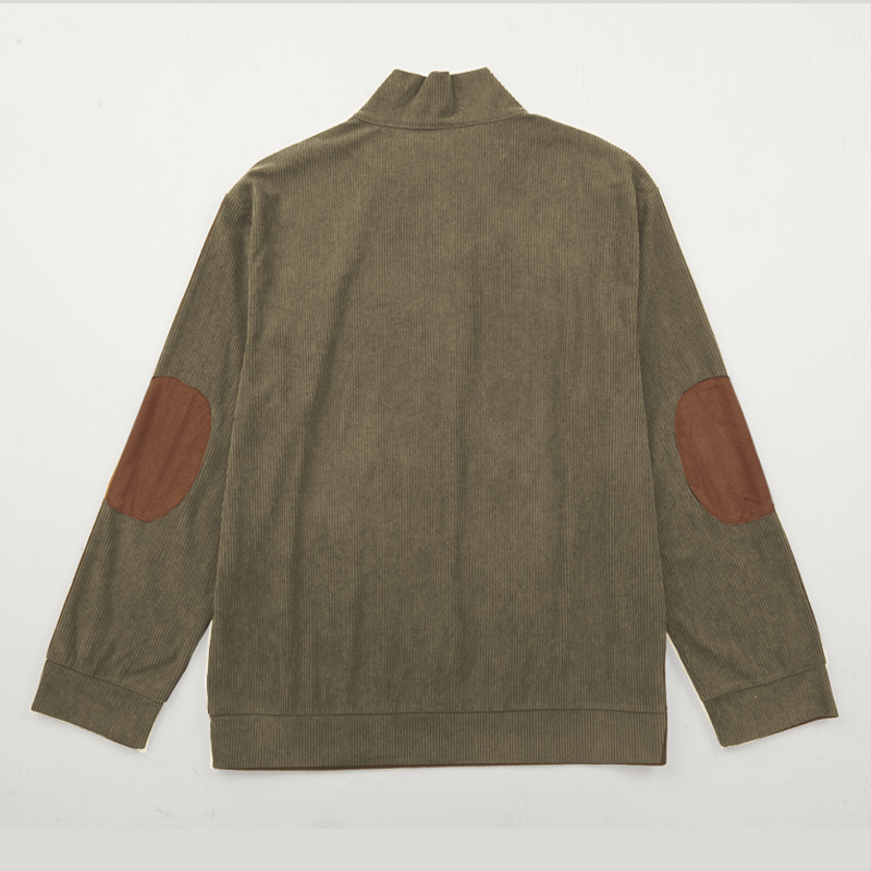 Men's Outdoor Casual Zip Polo Stand Collar Long Sleeve Sweatshirt Double Layer Lapel Fur Leather Collar Pullover-Comfort & Reliable