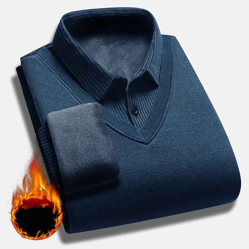 Men's Retro Thermal Fleece Lined Double Layer Sweater-Comfort & Reliable