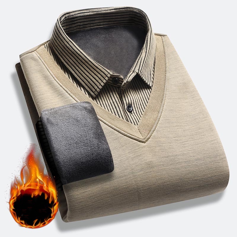 Men's Retro Thermal Fleece Lined Double Layer Sweater-Comfort & Reliable