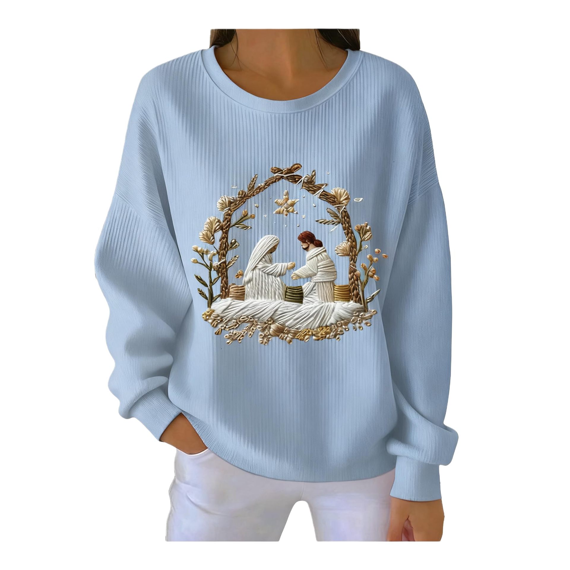 Women's Garden Floral Catholic Print Crewneck Sweatshirt