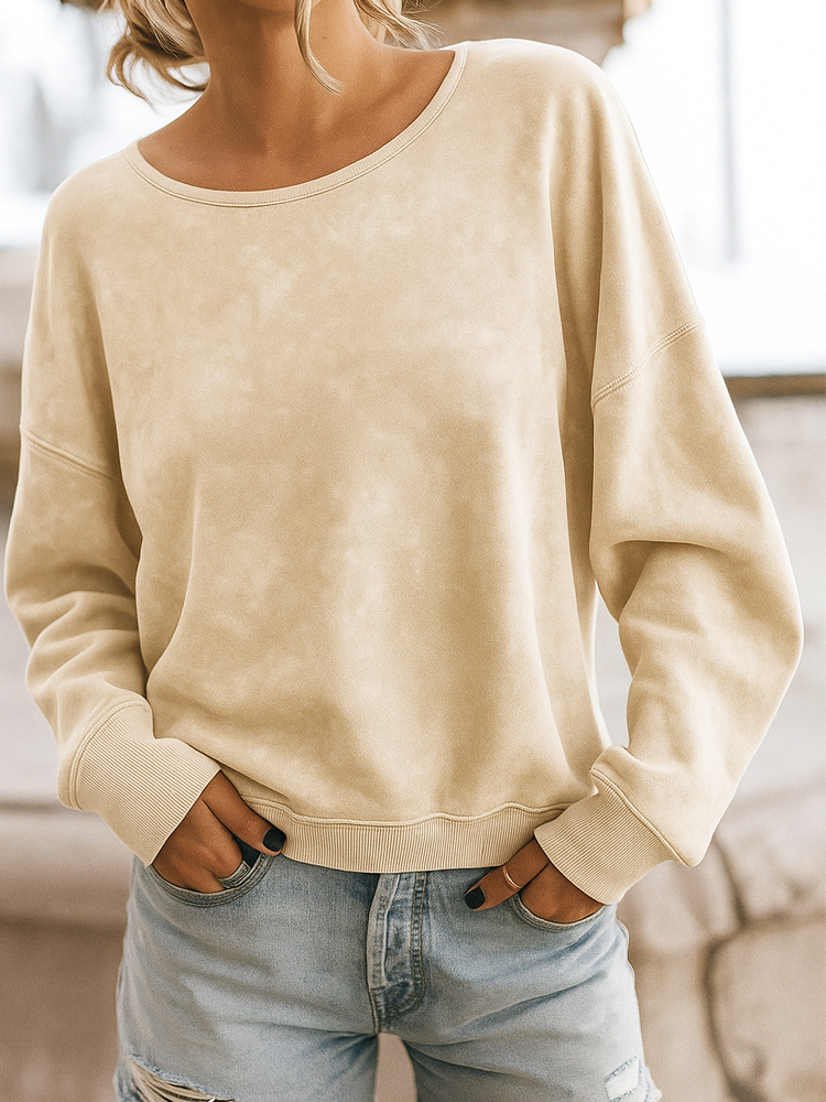 Women's Casual Loose Long-Sleeve Printed Crewneck Knit Sweatshirt