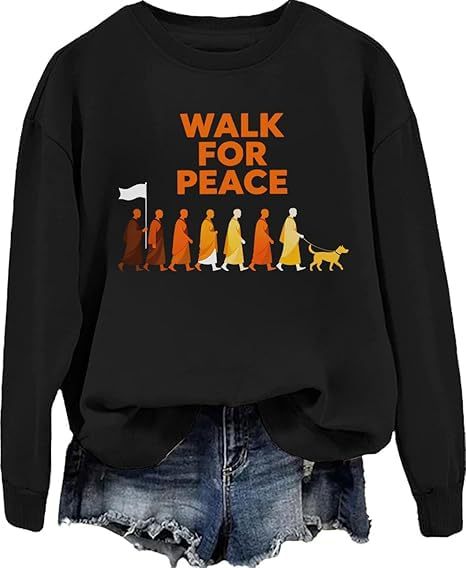 Women's Monk Light Dog Peace Print Crewneck Sweatshirt